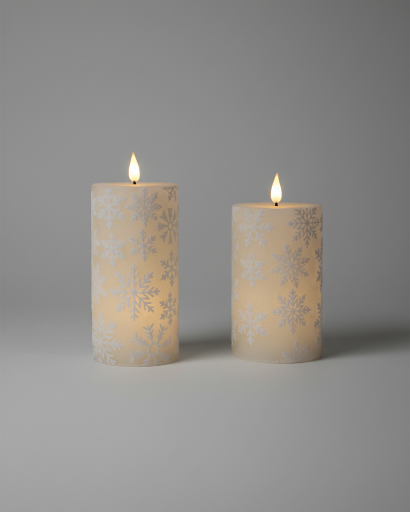 White Snowflake LED Pillar Candle