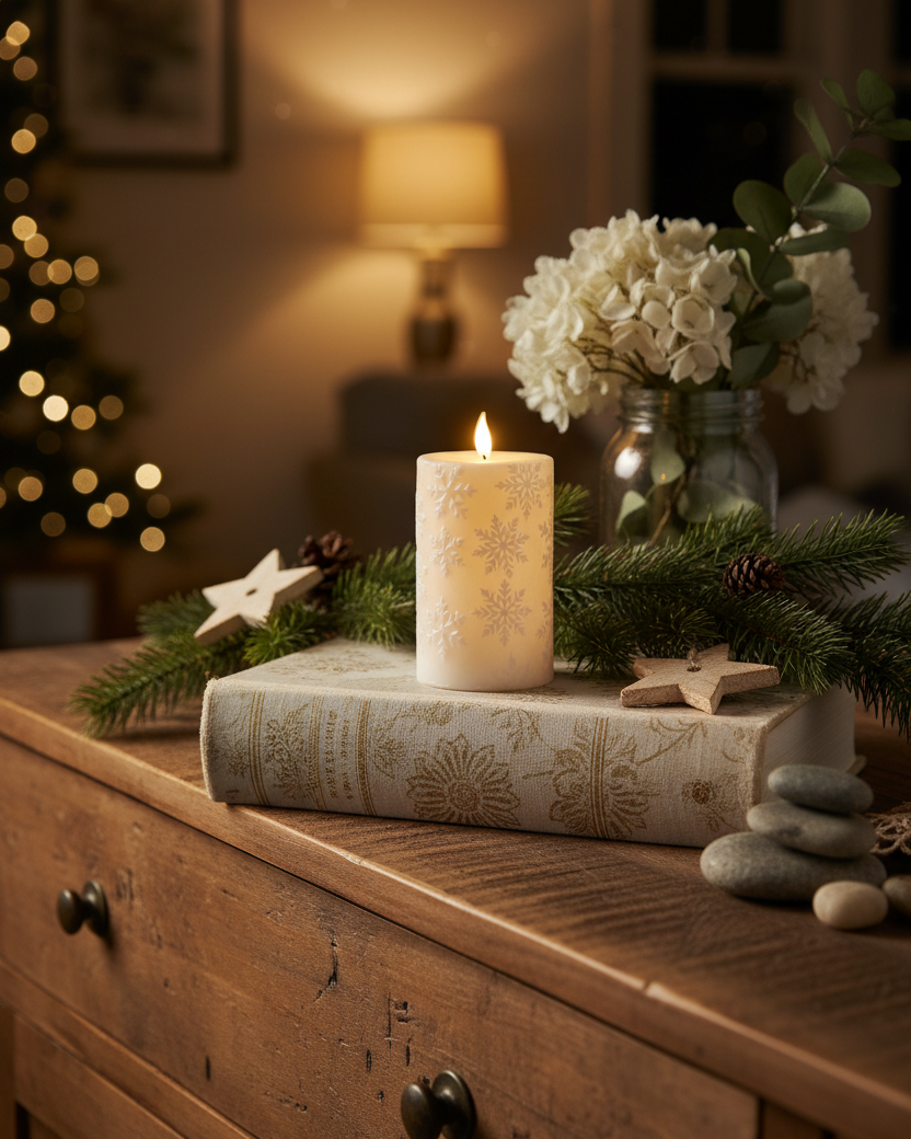 White Snowflake LED Pillar Candle