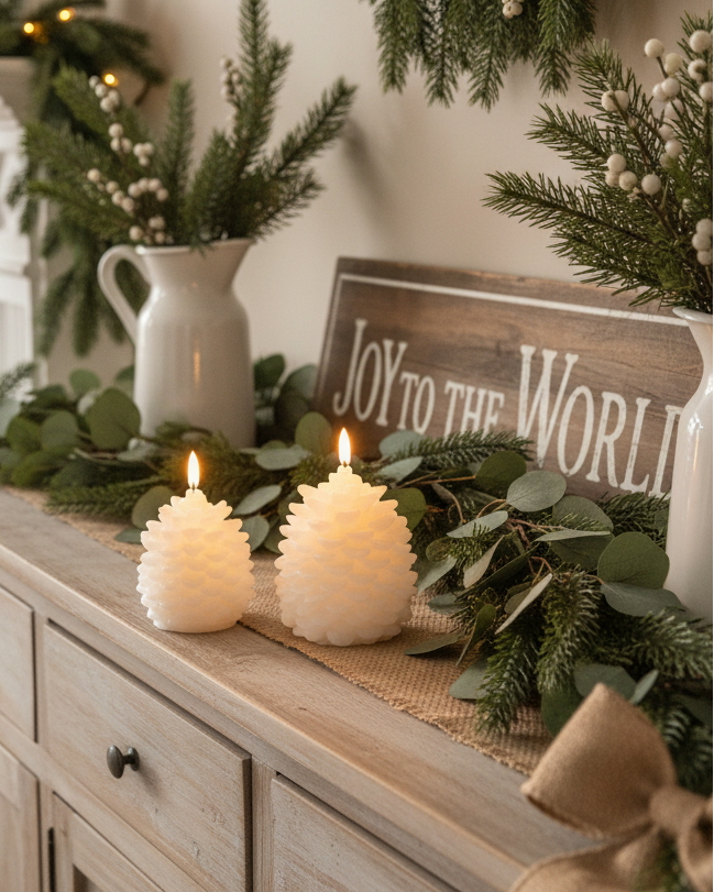 White Pinecone LED Candle