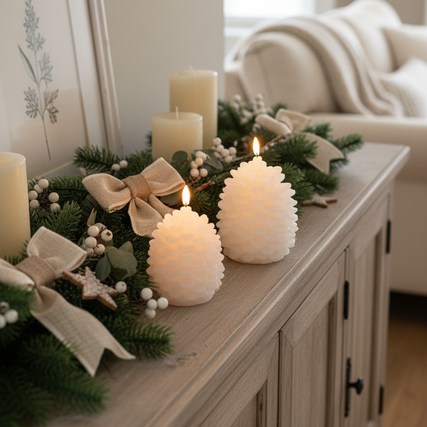 White Pinecone LED Candle