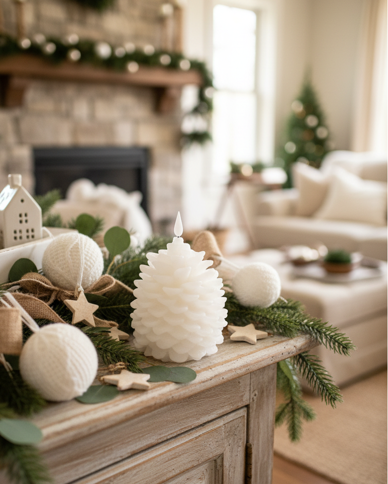 White Pinecone LED Candle