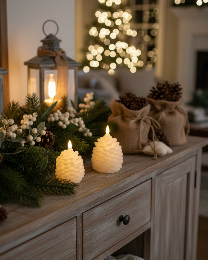 White Pinecone LED Candle
