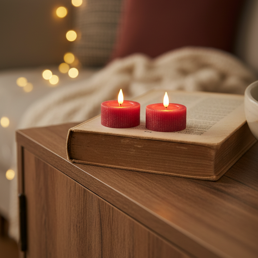 Ridged Red Large Tealights LED Candle Set of 2