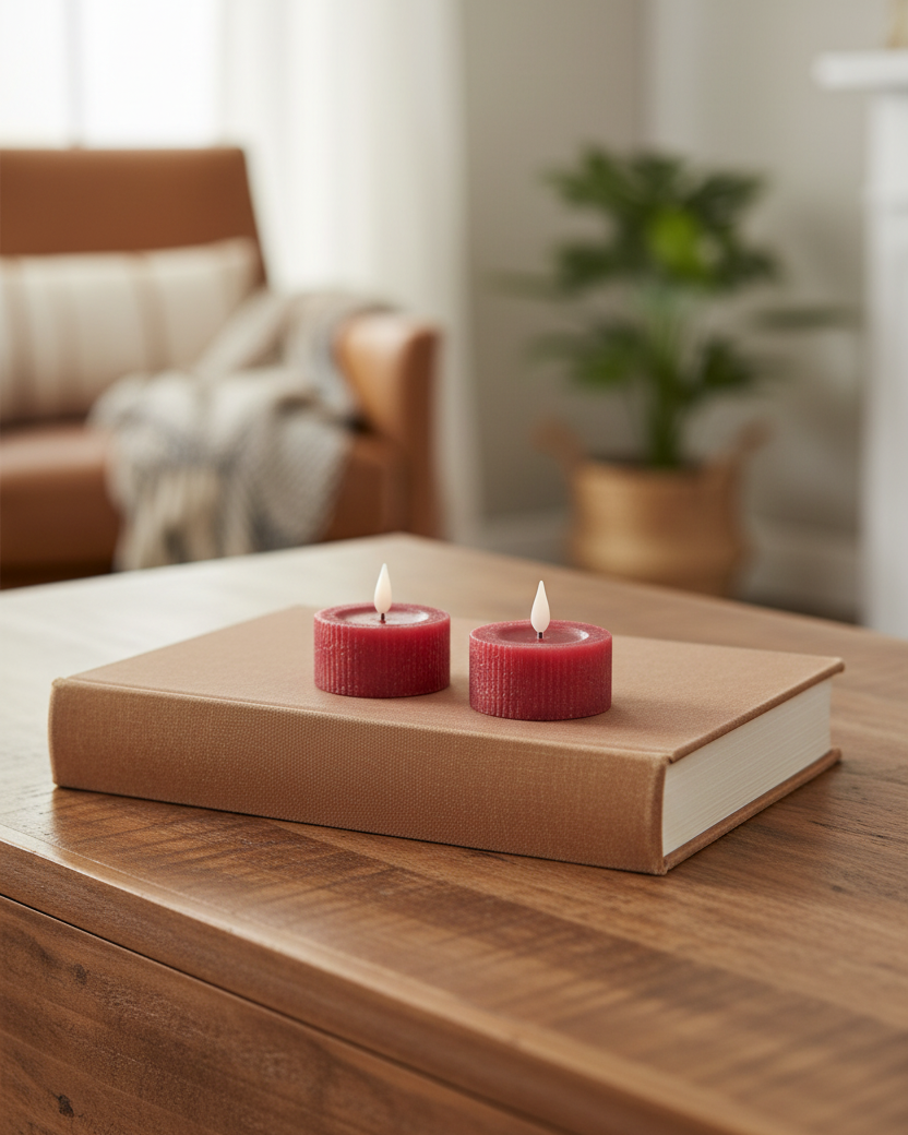 Ridged Red Large Tealights LED Candle Set of 2