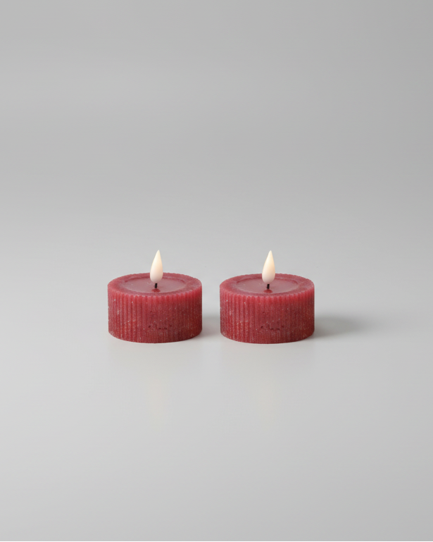Ridged Red Large Tealights LED Candle Set of 2