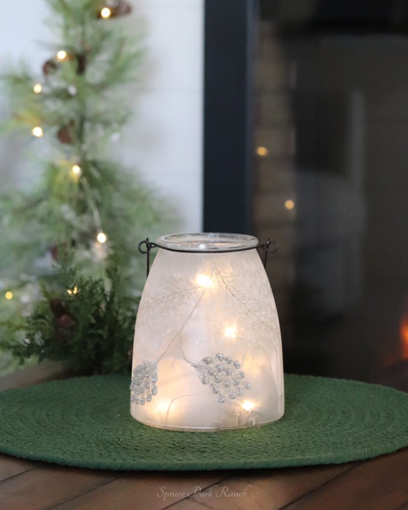 Frosted Glass Holiday Pinecone Lantern