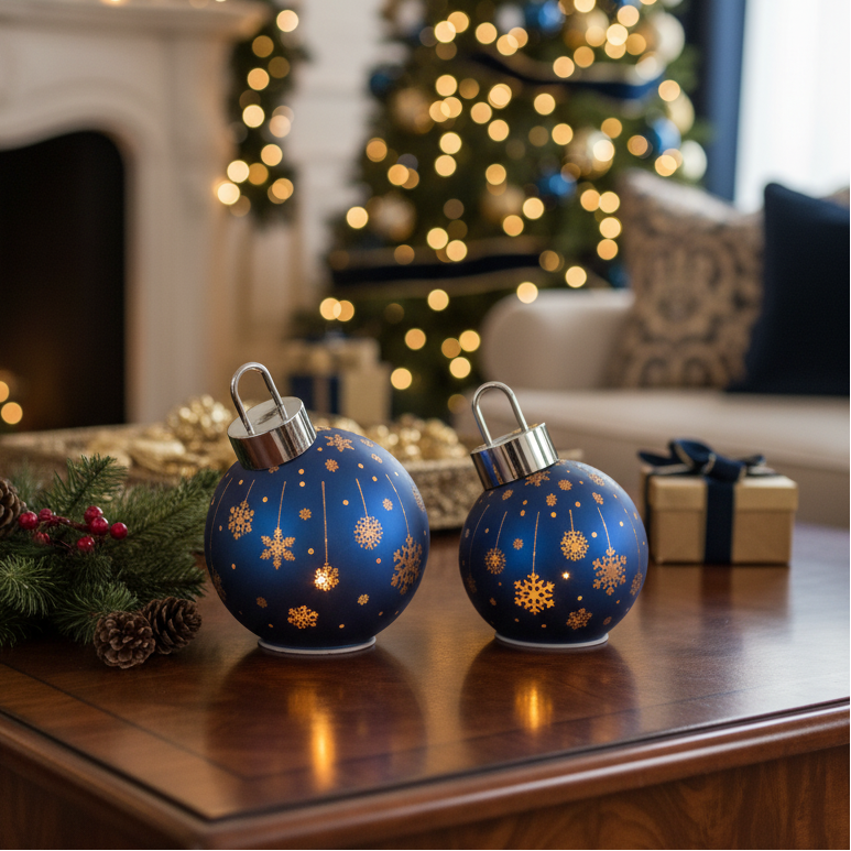 Light Up Laser Etched Glass Tabletop Ornament Navy