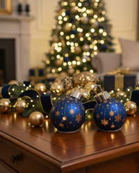 Light Up Laser Etched Glass Tabletop Ornament Navy