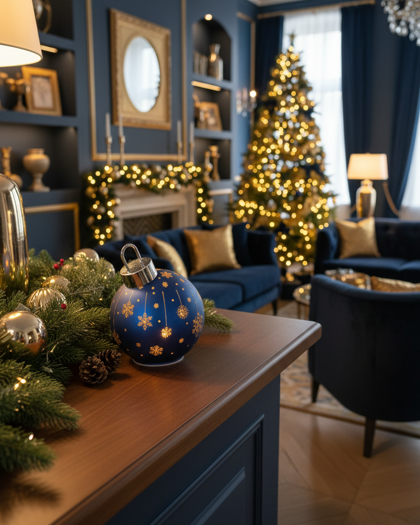Light Up Laser Etched Glass Tabletop Ornament Navy