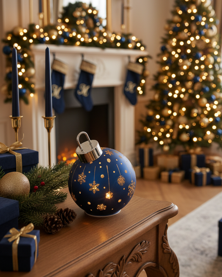 Light Up Laser Etched Glass Tabletop Ornament Navy