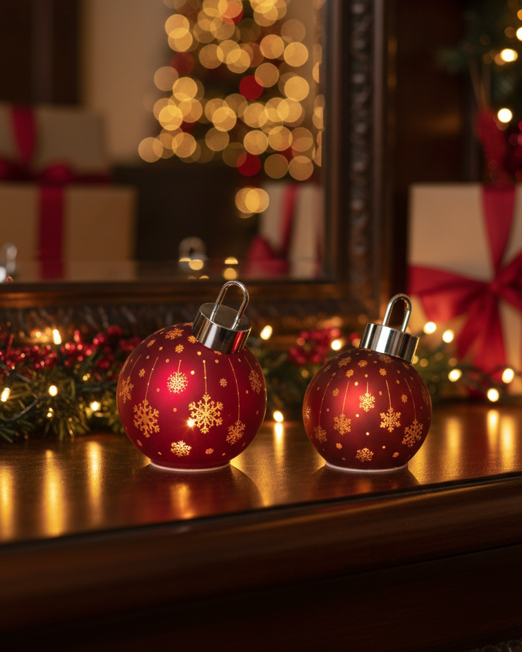 Light Up Laser Etched Glass Tabletop Ornament Red