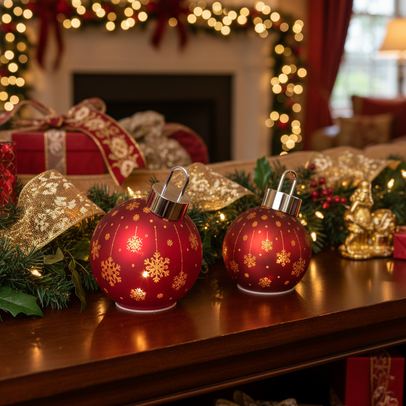 Light Up Laser Etched Glass Tabletop Ornament Red