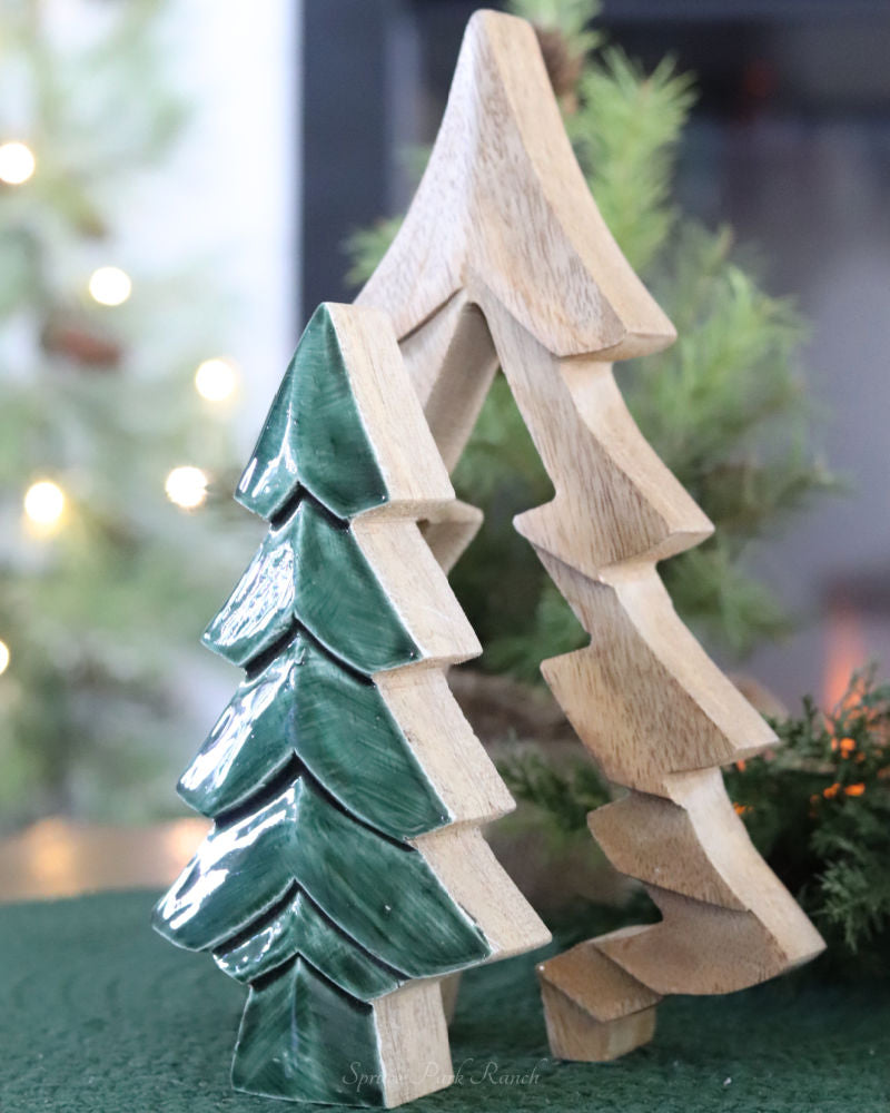 Layered Wood Sage Green Enamel Tree