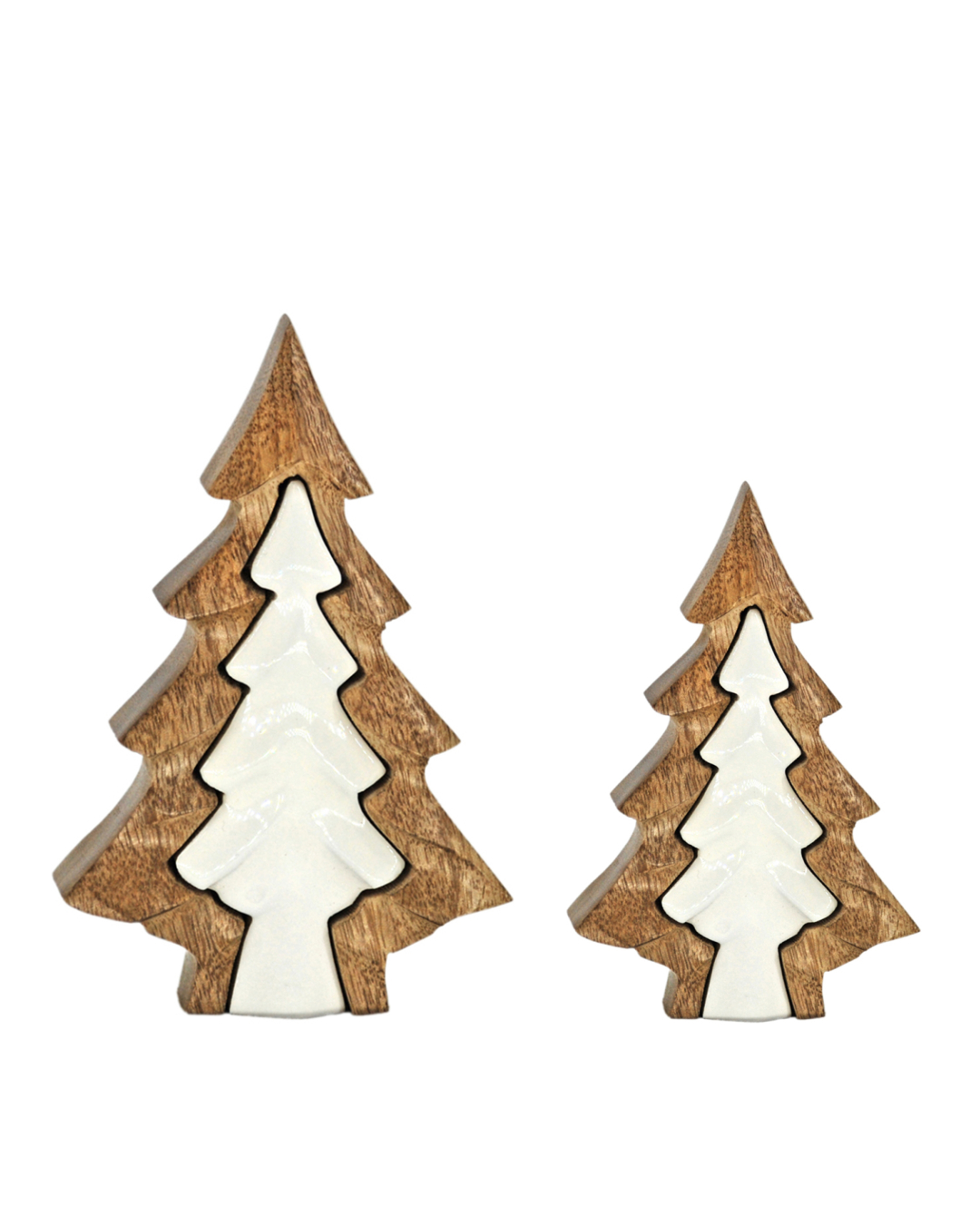 Layered Wood and White Enamel Tree