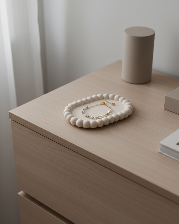 Oval Bubble Trinket Tray Beige