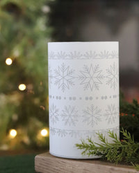White LED Glass Cylinder With Snowflakes Bright Glow