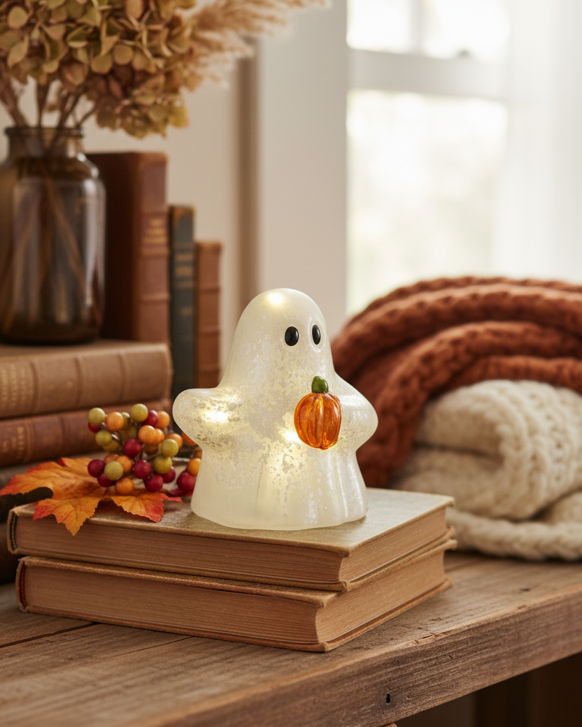 Lighted Hand-Blown Mercury Glass Ghosts