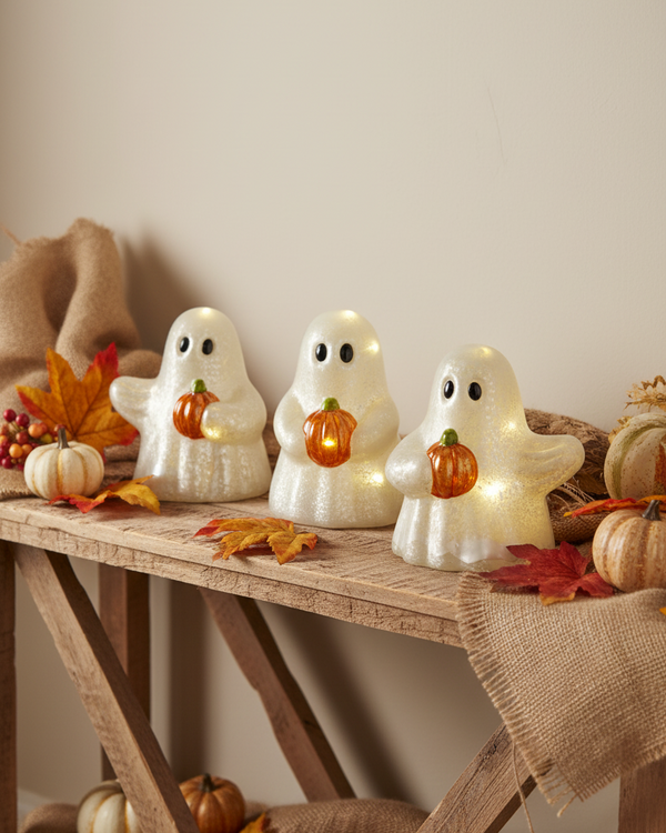 Lighted Hand-Blown Mercury Glass Ghosts