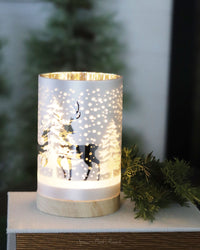 Lighted Glass Snowy Forest Design Lantern White