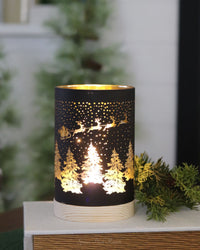 Lighted Glass Christmas Sleigh Design Lantern Black