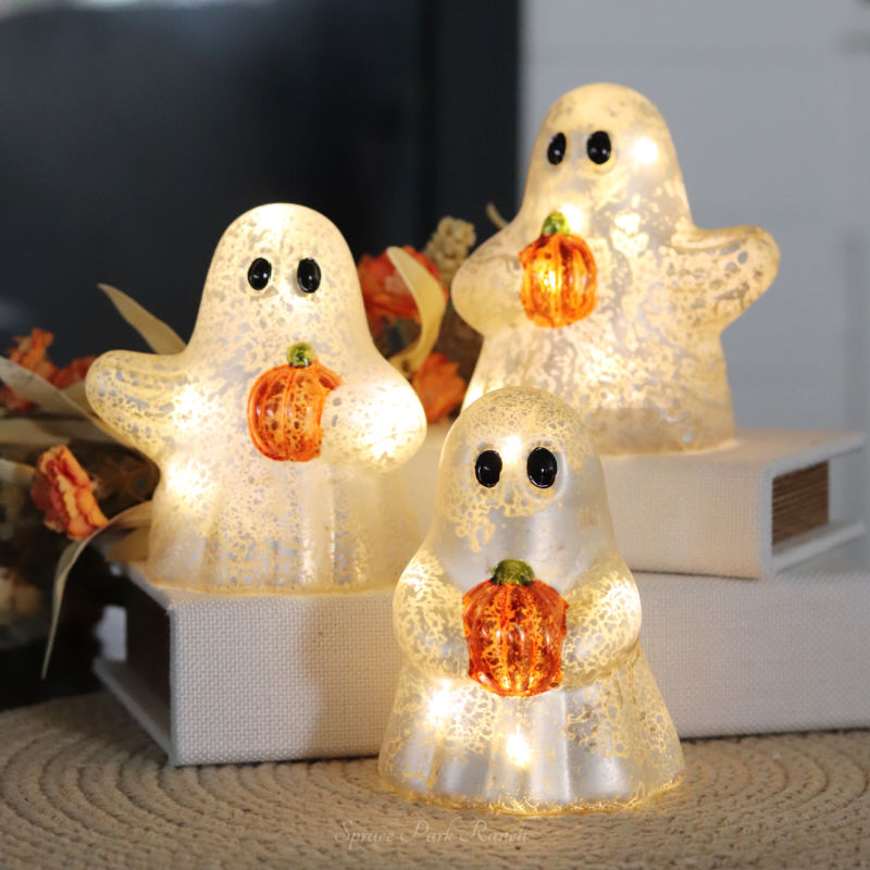 Lighted Hand-Blown Mercury Glass Ghosts