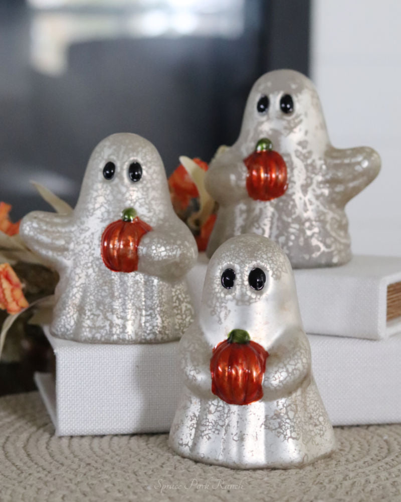 Lighted Hand-Blown Mercury Glass Ghosts