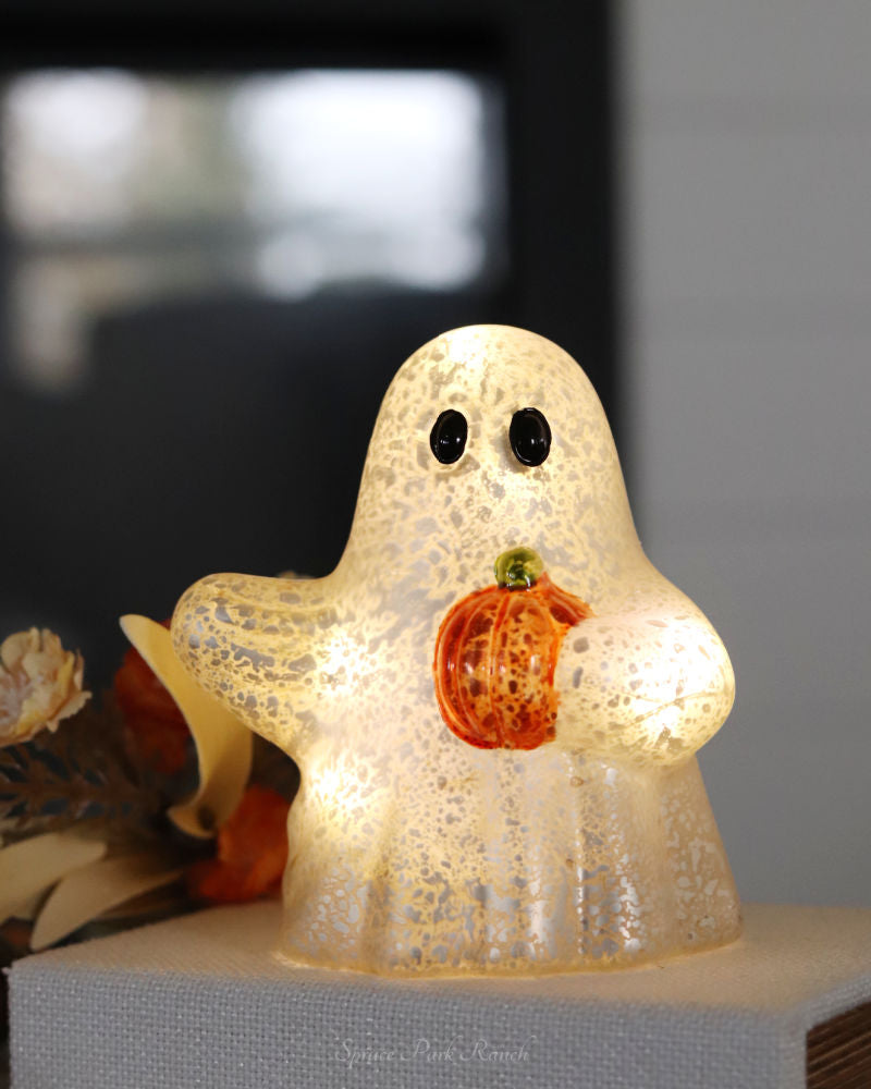 Lighted Hand-Blown Mercury Glass Ghosts