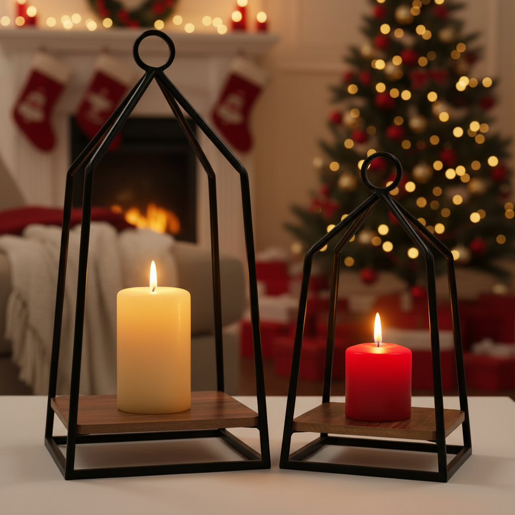 Black Iron Frame Open Lantern