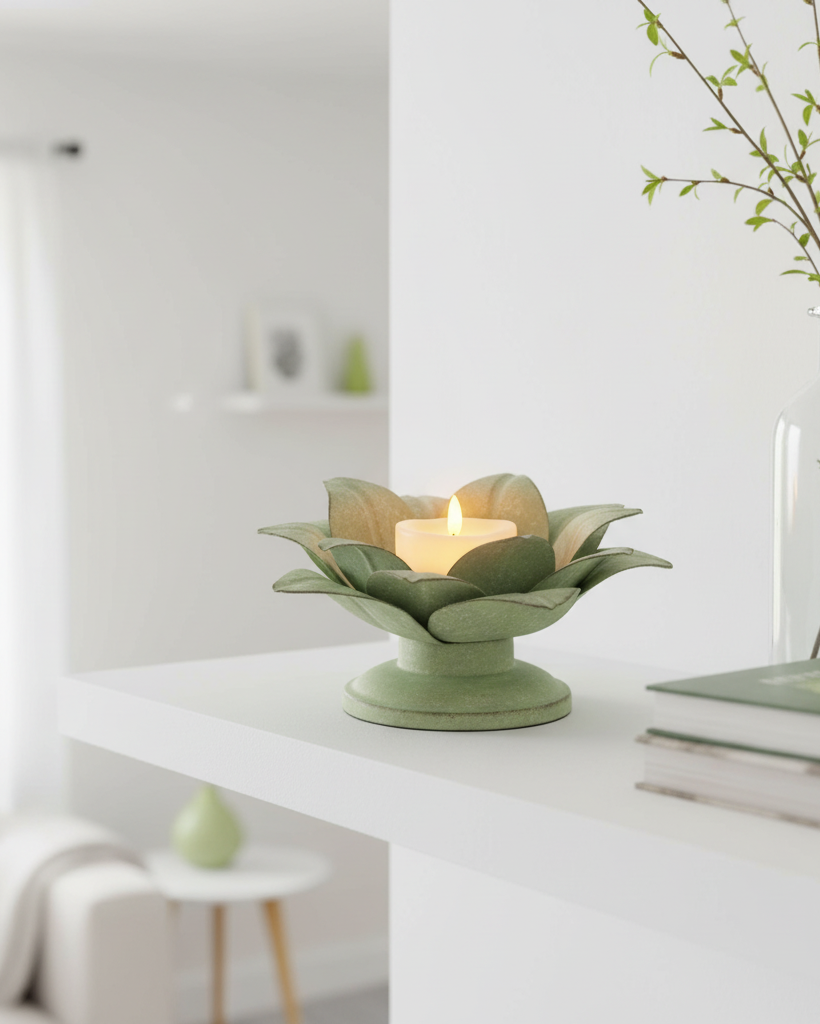 Green Metal Flower Candle Holder