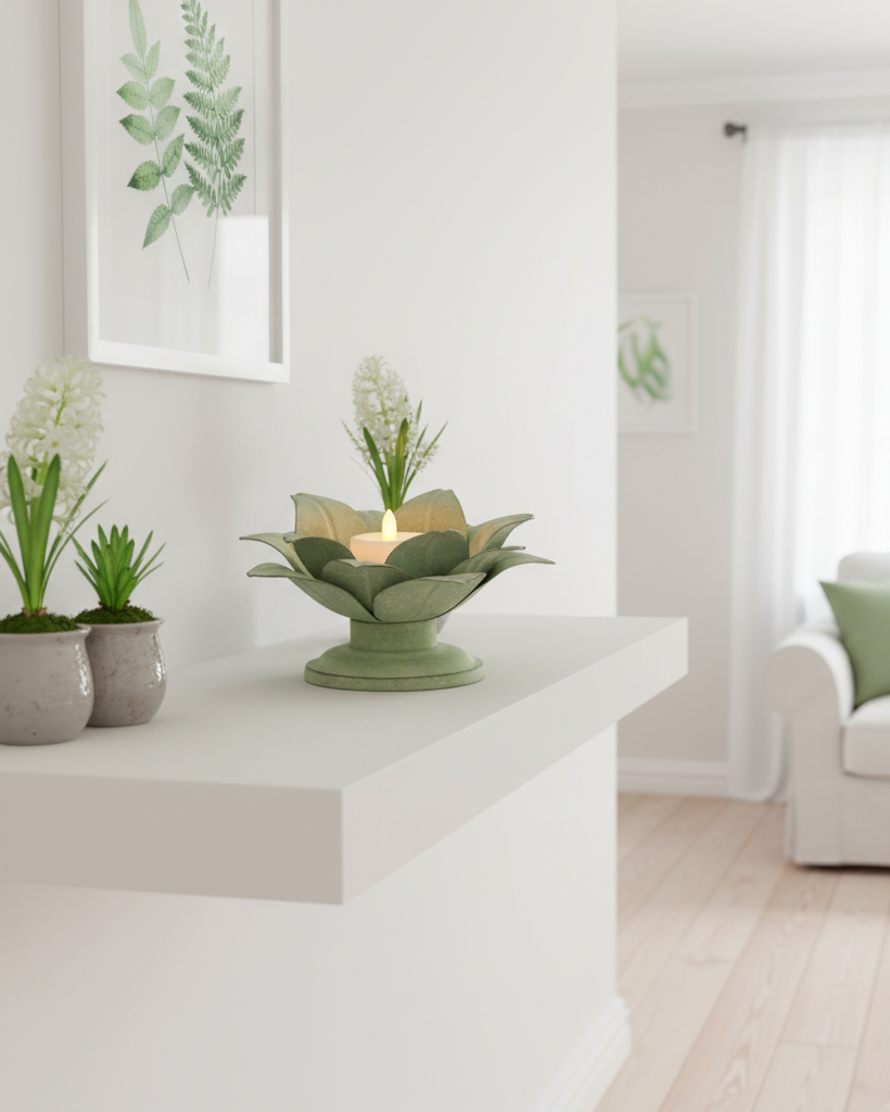 Green Metal Flower Candle Holder