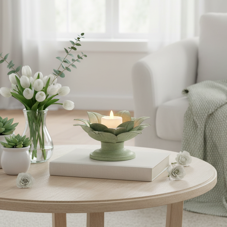 Green Metal Flower Candle Holder