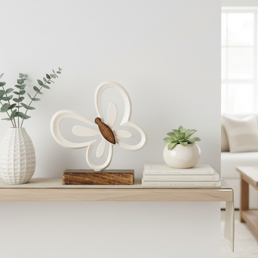 Beige Metal Butterfly on Stand