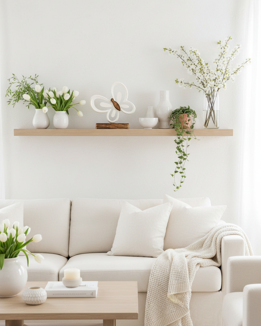 Beige Metal Butterfly on Stand