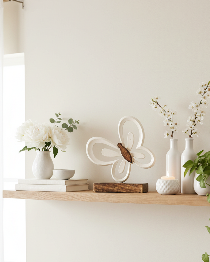 Beige Metal Butterfly on Stand