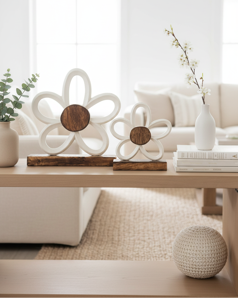 Cream Metal Daisy on Stand