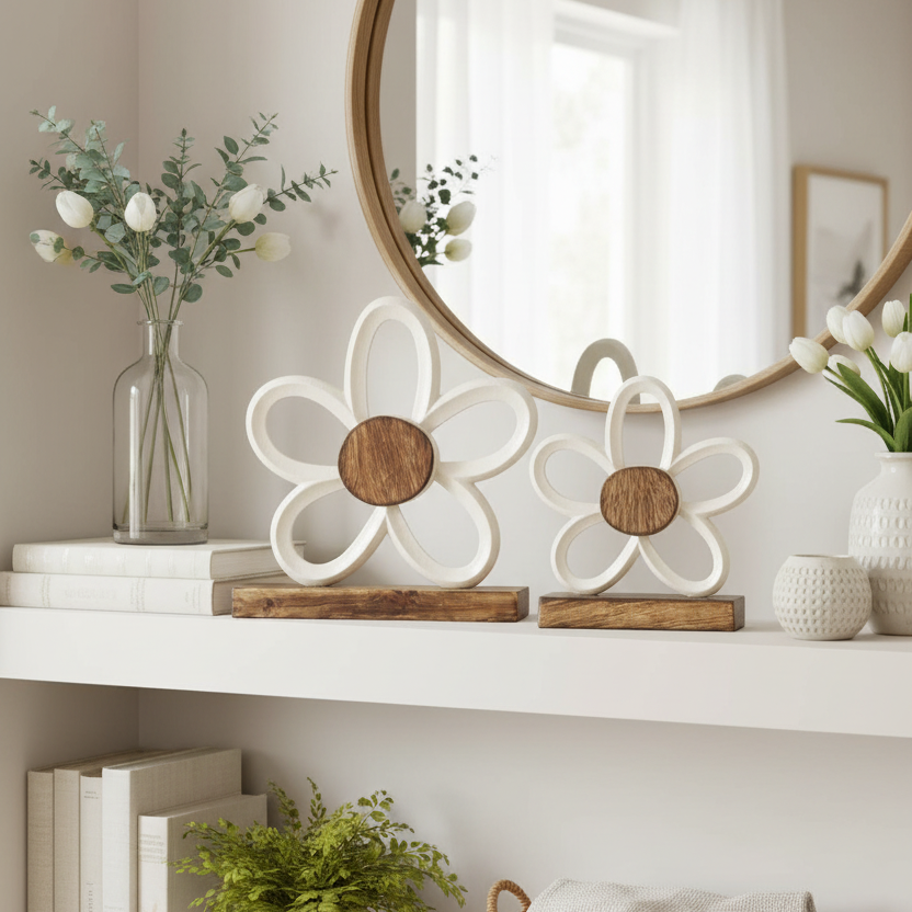 Cream Metal Daisy on Stand