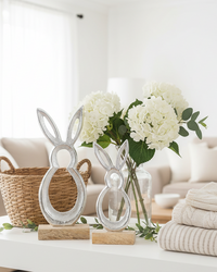 Cutout Metal Bunny on Stand