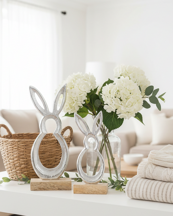 Cutout Metal Bunny on Stand