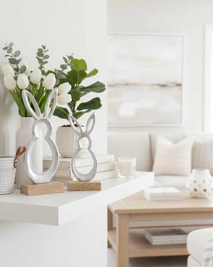 Cutout Metal Bunny on Stand