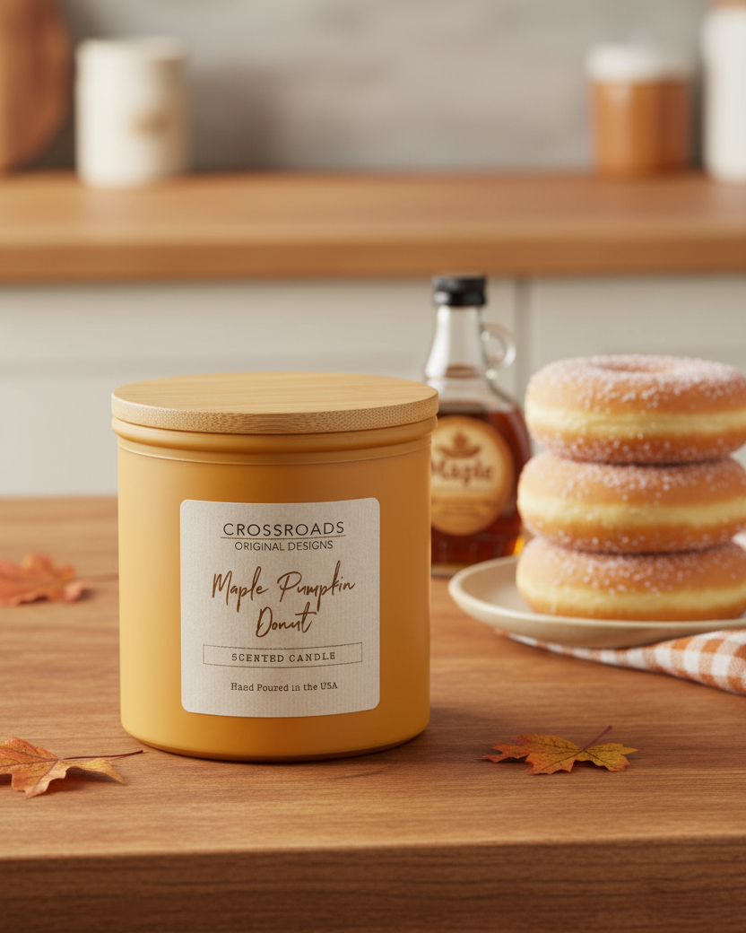 Crossroads Maple Pumpkin Donut Coloured Glass Jar Candle 14oz