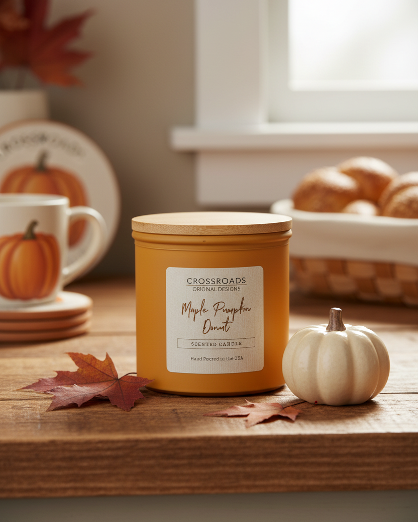 Crossroads Maple Pumpkin Donut Coloured Glass Jar Candle 14oz