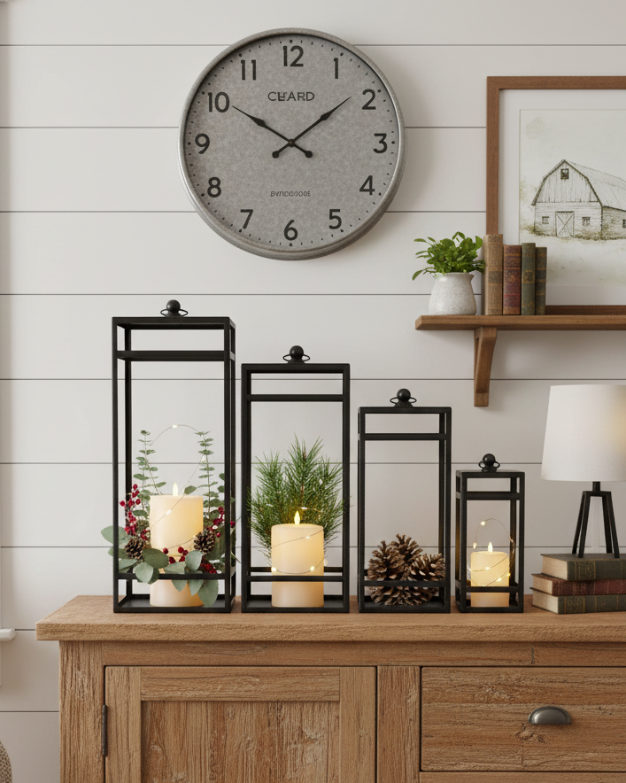Rectangular Iron Black Open Lantern