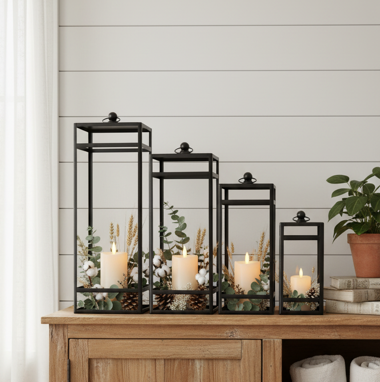 Rectangular Iron Black Open Lantern
