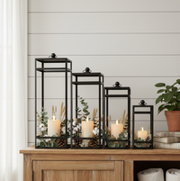 Rectangular Iron Black Open Lantern