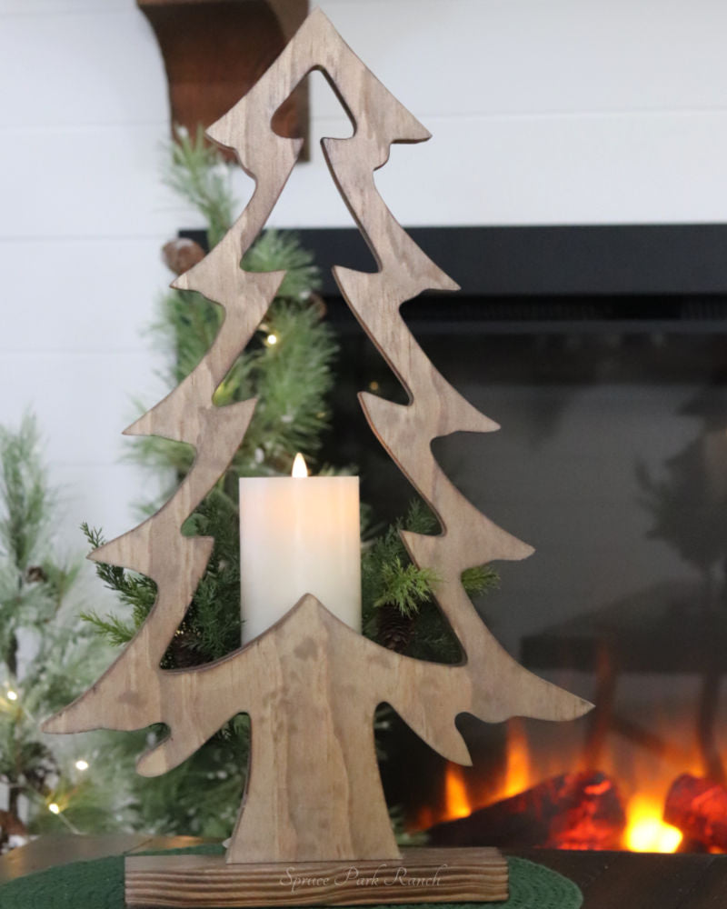 Mango Wood Pine Tree on Base