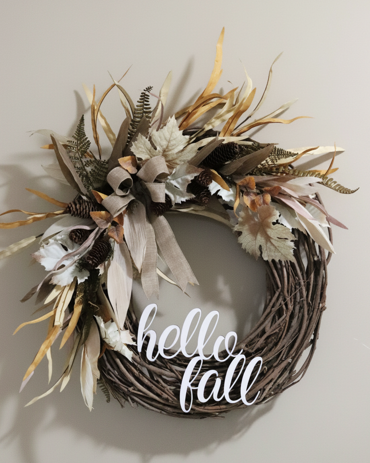 Hello Fall Maple and Husk Wreath