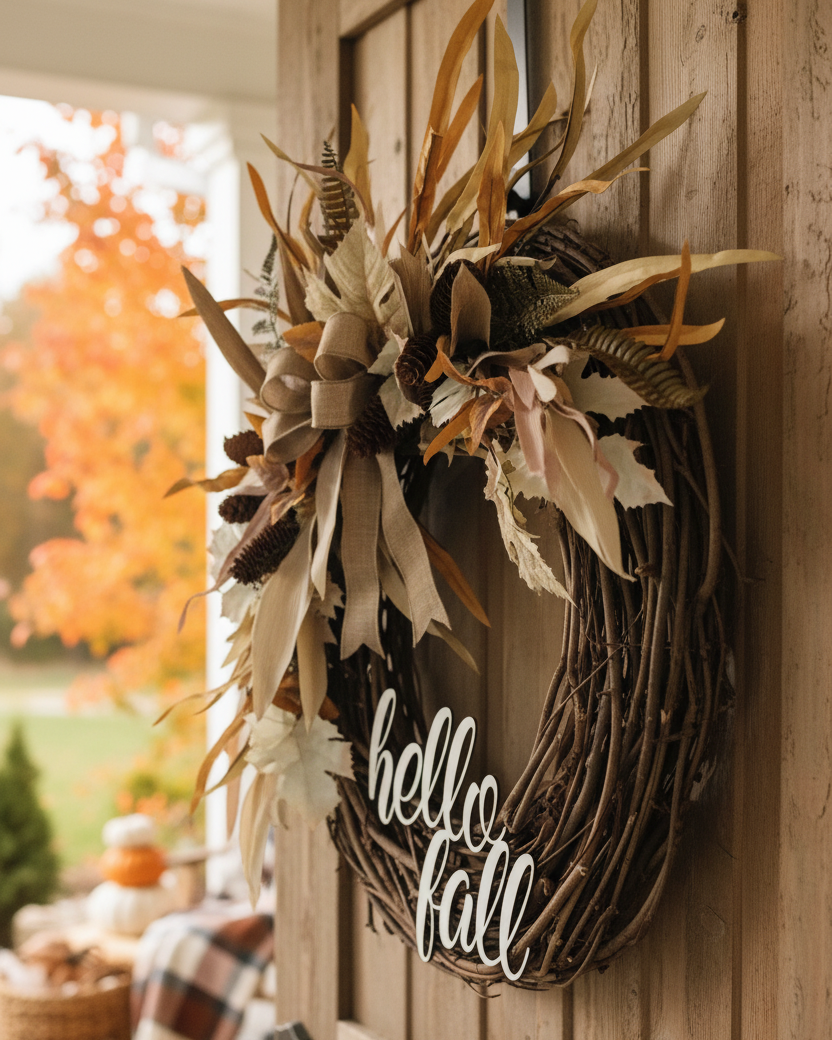 Hello Fall Maple and Husk Wreath
