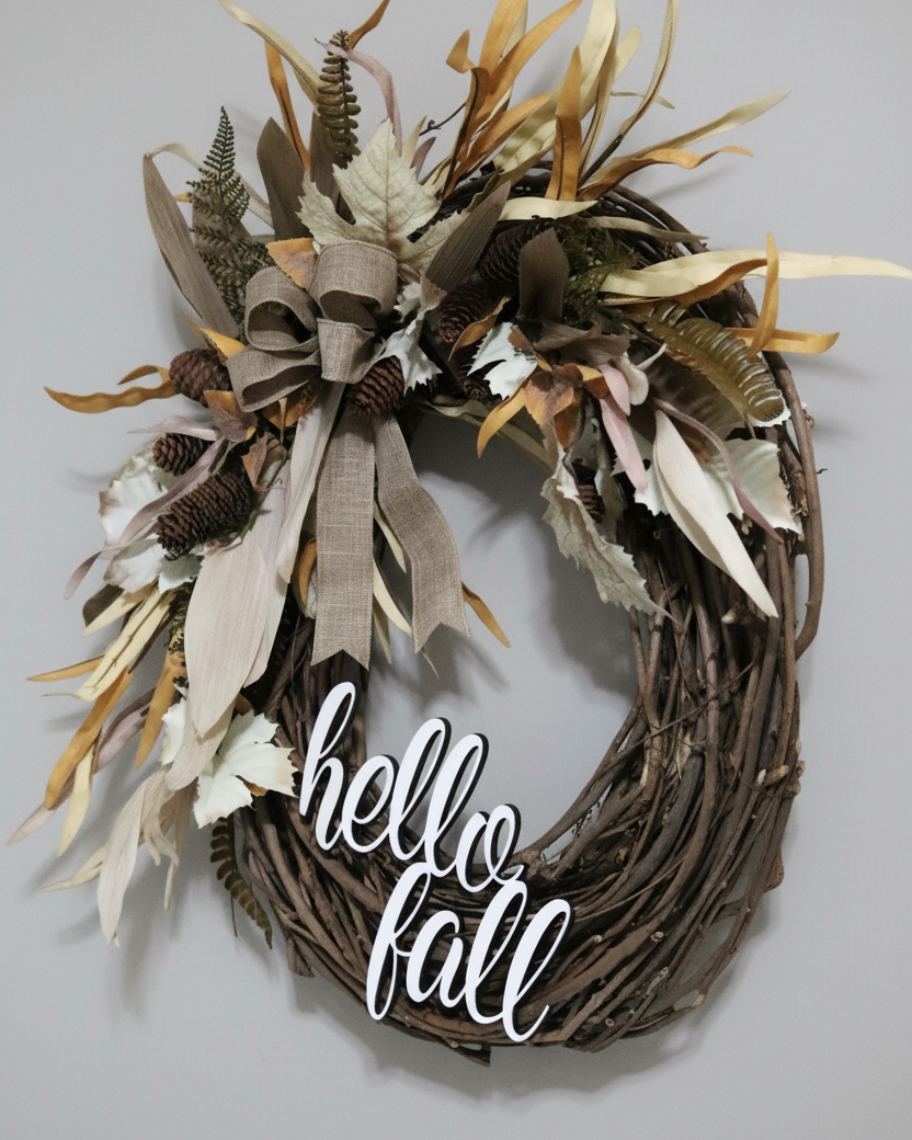 Hello Fall Maple and Husk Wreath