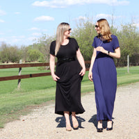 Short Sleeve Empire Waist Maxi Dress With Pockets