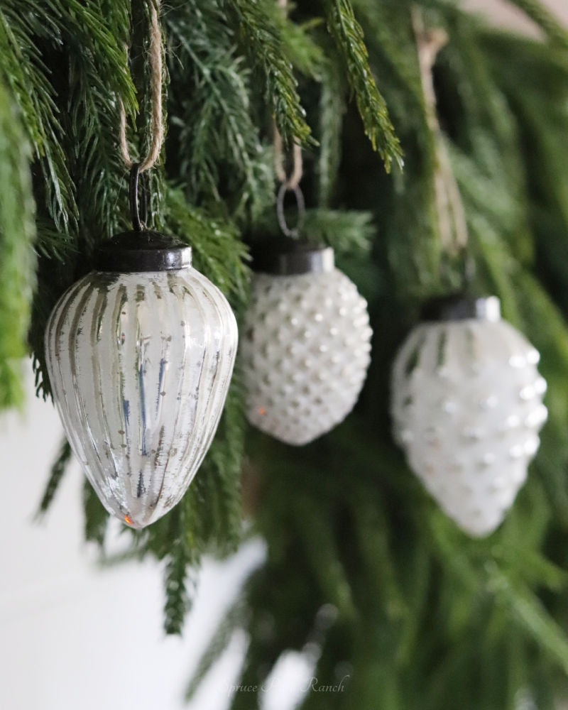 Mercury Glass Acorn Ornament Whitewashed